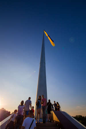 Kyiv, Ukraine 08.23.2020: National flag of independent Ukraine waving in the windのeditorial素材