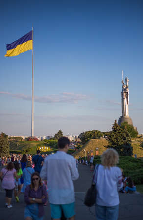 Kyiv, Ukraine 08.23.2020: National flag of independent Ukraine waving in the windのeditorial素材