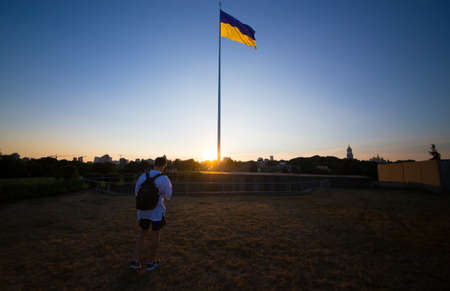 National flag of independent Ukraine waving in the windのeditorial素材