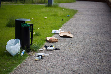 Kyiv, Ukraine 10.01.2020: Scattered garbage on the street in the cityの写真素材