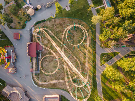 Aerial view of the roller coaster in gorky park in kharkovの写真素材