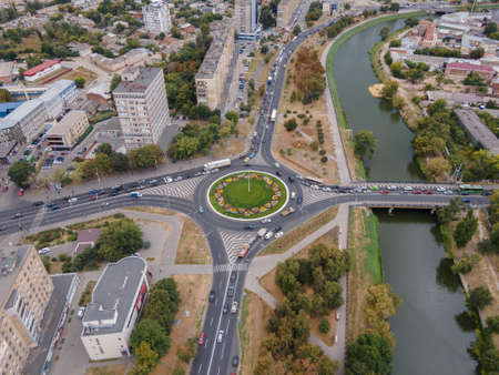 Aerial view of the panorama of the river and the city of Kharkovのeditorial素材