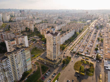 Aerial view of a densely populated sleeping area of â€‹â€‹the Kiev metropolis