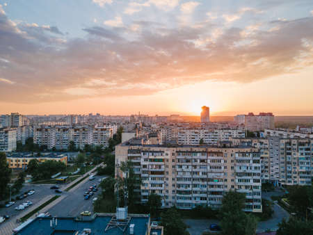 Aerial view of a densely populated sleeping area of â€‹â€‹the Kiev metropolis