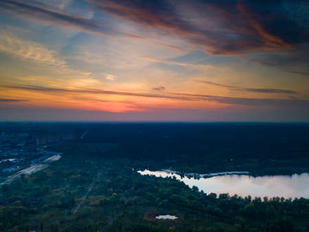 Aerial view of the fresh dnieper river in kiev city