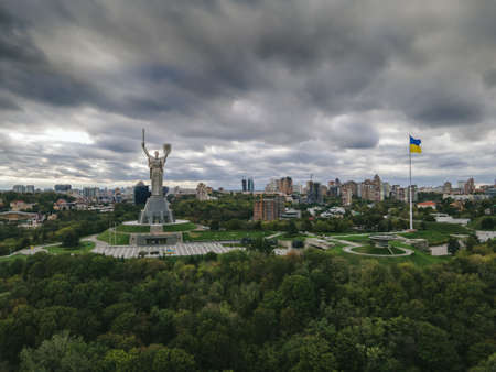 Aerial view of the Motherland monument in the city centerのeditorial素材