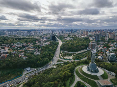 Aerial view of the Motherland monument in the city centerのeditorial素材