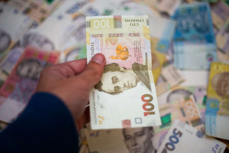 Banknote of the Ukrainian national currency hryvnia. Cash of the National Bank of Ukraine.
