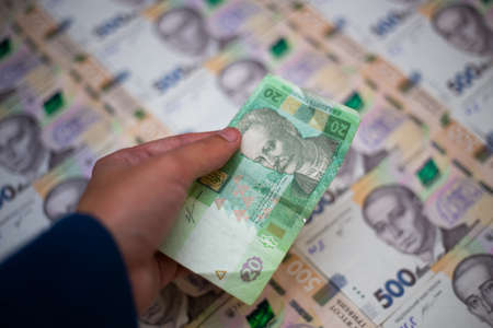 Banknote of the Ukrainian national currency hryvnia. Cash of the National Bank of Ukraine.