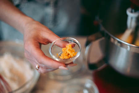 The baking process of baking pies and cookies in the kitchenの写真素材