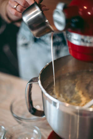 The baking process of baking pies and cookies in the kitchenの写真素材
