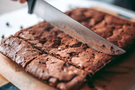 Freshly baked aromatic chocolate brownieの写真素材