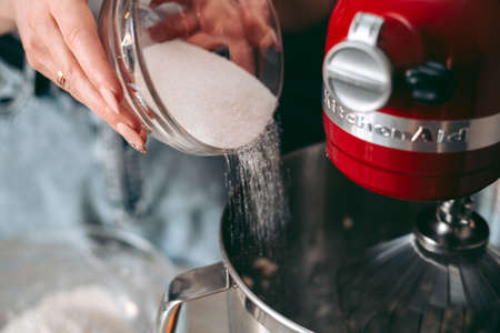 The baking process of baking pies and cookies in the kitchenの写真素材