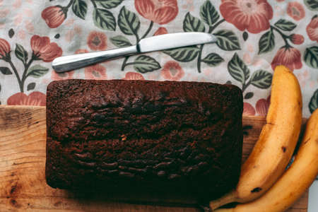 Freshly baked banana bread in the kitchen
