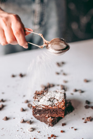Freshly baked aromatic chocolate brownieの写真素材