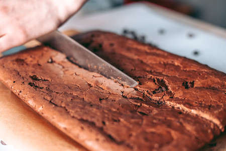 Freshly baked aromatic chocolate brownie