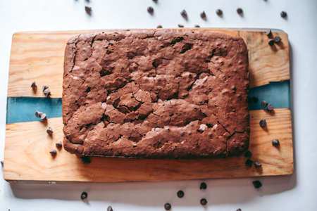 Freshly baked aromatic chocolate brownie