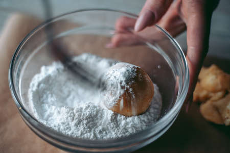 The baking process of baking pies and cookies in the kitchenの写真素材