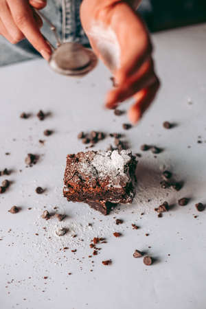 Freshly baked aromatic chocolate brownieの写真素材