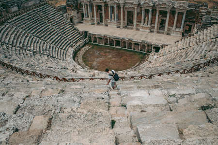 Ancient Roman amphitheater made of stone under the open sky in Pamukkale in Turkeyの写真素材