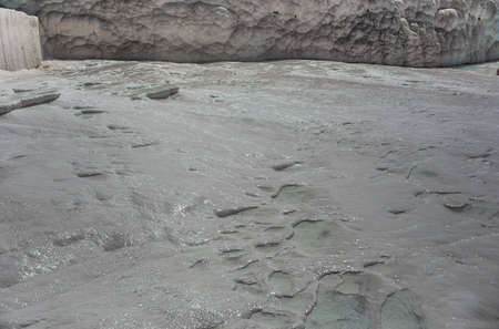 Carbonate mineral left by the flowing of thermal spring calcite-laden waters in Pamukkaleの写真素材