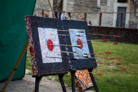 Many medieval arrows hit the targetの写真素材