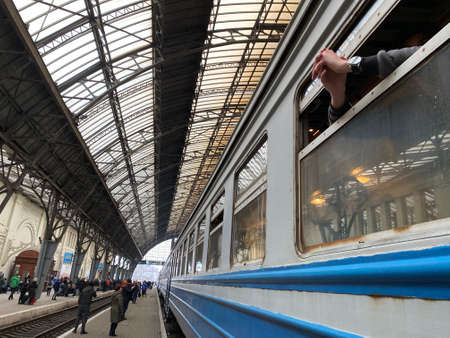 Lviv, Ukraine 02.26.2022 - Refugees and displaced persons from all over Ukraine flee from the...