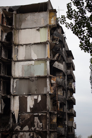 Destroyed multi-storey buildings in the city of Borodyanka, Kyiv region after the beginning of russias invasion of Ukraineの写真素材