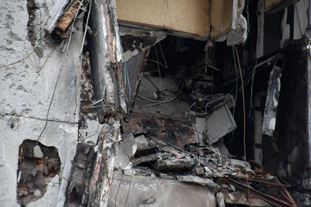 Destroyed multi-storey buildings in the city of Borodyanka, Kyiv region after the beginning of...