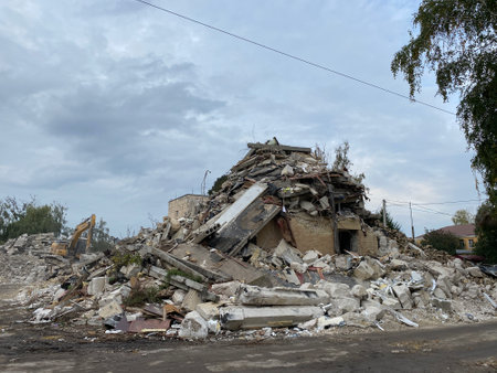 Destroyed and damaged residential buildings in Irpen
