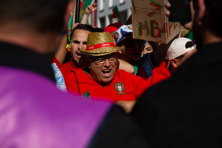 Hamburg, Germany - July 5, 2024: Portuguese fans celebrating Euro 2024 in the streets of the cityのeditorial素材