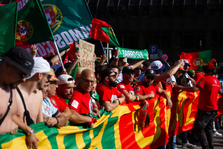 Hamburg, Germany - July 5, 2024: Portuguese fans celebrating Euro 2024 in the streets of the cityのeditorial素材