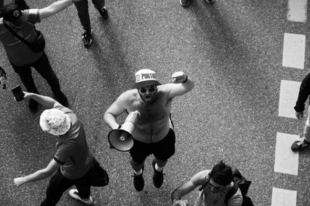 Hamburg, Germany - July 5, 2024: Portuguese fans celebrating Euro 2024 in the streets of the cityのeditorial素材