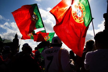 Hamburg, Germany - July 5, 2024: Portuguese fans celebrating Euro 2024 in the streets of the cityのeditorial素材