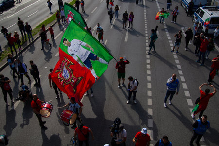Hamburg, Germany - July 5, 2024: Portuguese fans celebrating Euro 2024 in the streets of the cityのeditorial素材