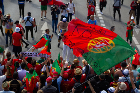 Hamburg, Germany - July 5, 2024: Portuguese fans celebrating Euro 2024 in the streets of the cityのeditorial素材