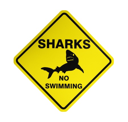 Sharks - No swimming, Sign in Australia,isolated on white backgroundの写真素材
