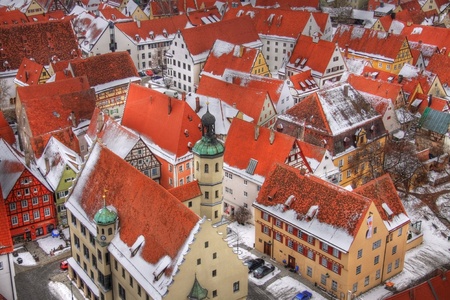 View over Noerdlingen (Germany) in winter timeの写真素材