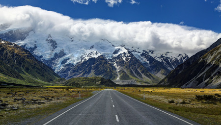 Road to Mt. Cook Village, New Zealand - HDR imageの写真素材