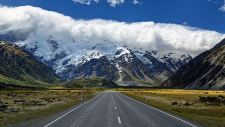 Road to Mt. Cook Village, New Zealand - HDR imageの写真素材