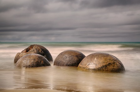 Moeraki Boulders near Hampden, New Zealand - long time exposure