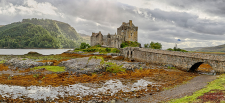 HDR image of medieval fortress Eilean Donan Castle - Western Highlands, Scotlandのeditorial素材