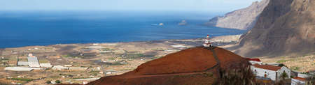 Bell Tower of Church La Candelaria in La Frontera (El Hierro, Canary Islands) - panoramic viewの写真素材