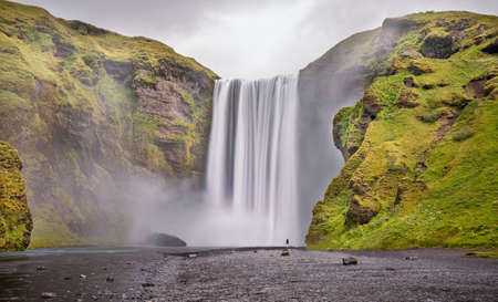 Waterfall Skogafoss in Iceland - long time exposureの写真素材