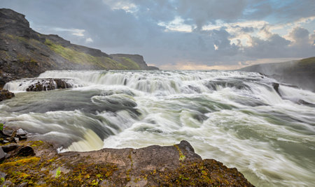 Waterfall Gullfoss in Iceland - panoramic viewの写真素材