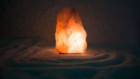 Salty lamp in the decoration and interior. Healthy salt style, eco house and stylish rustic elements in decoration.の写真素材