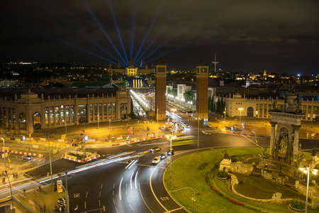 Plaza Espana in Barcelona night, aerial viewの写真素材