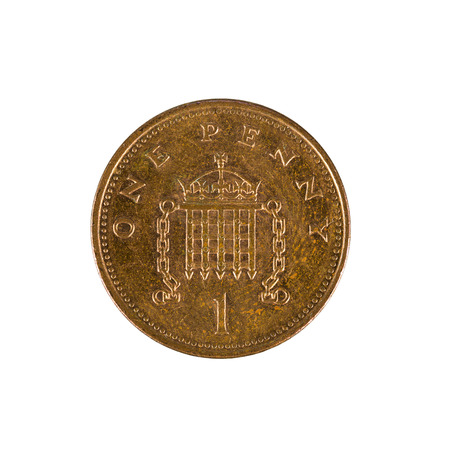 one british penny coin (2001) isolated on white backgroundの写真素材