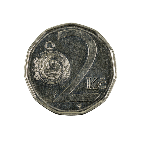 two czech krone coin (2010) isolated on white backgroundの写真素材