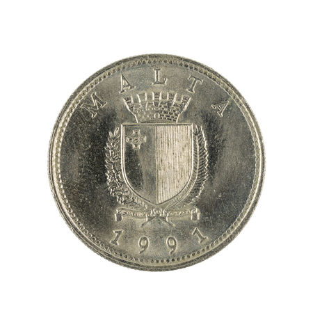ten maltese cent coin (1991) isolated on white backgroundの写真素材
